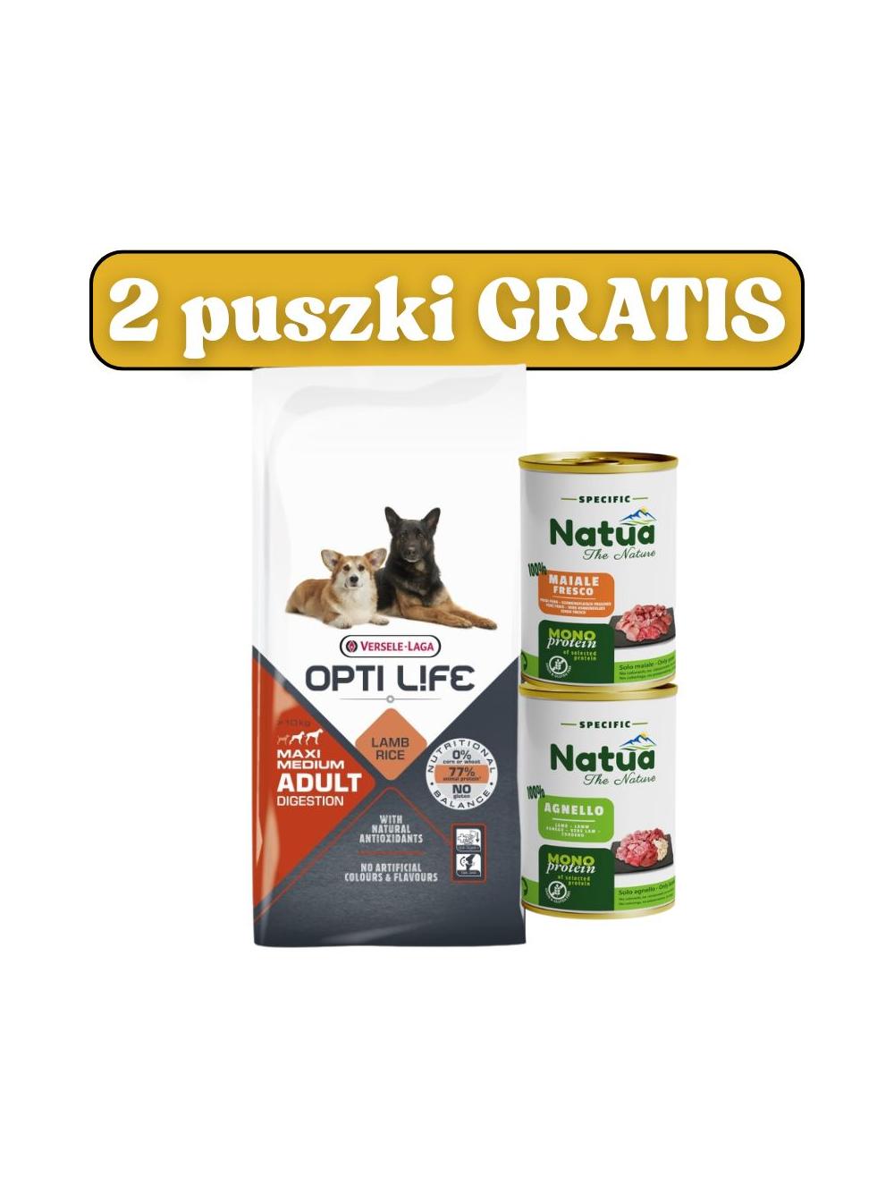 VERSELE-LAGA Opti Life Adult Digestion Medium&Maxi 12,5kg + puszki Natua 2x400g