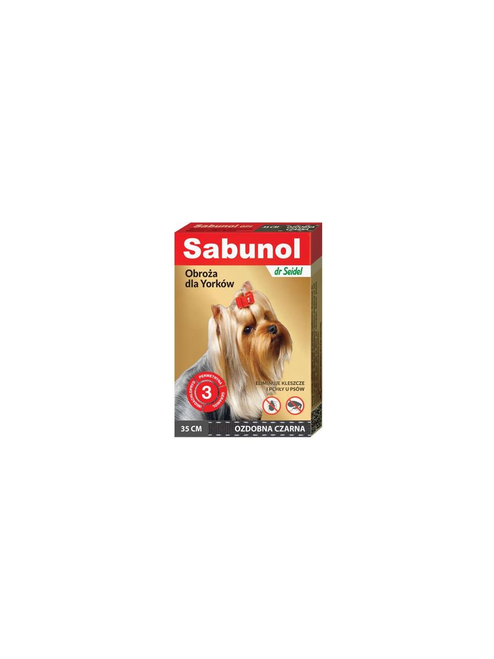 Sabunol ozdobna czarna obroża dla Yorków 35 cm+ Cestal Dog Plus tabletki na odrobaczanie psów 2 sztuki