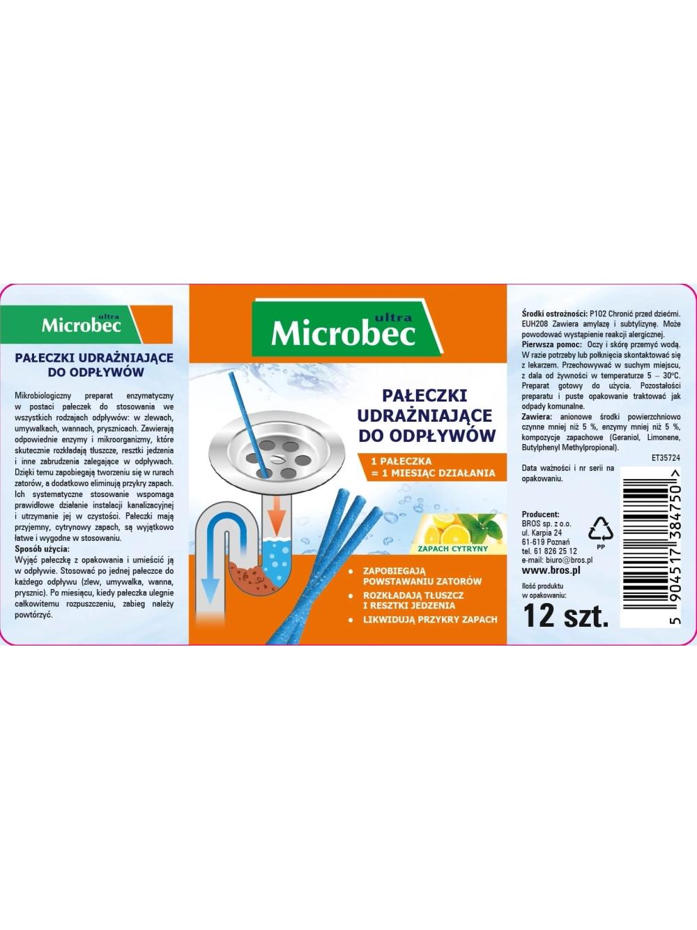 BROS MICROBEC Pałeczki udrażniające do odpływów 12szt.