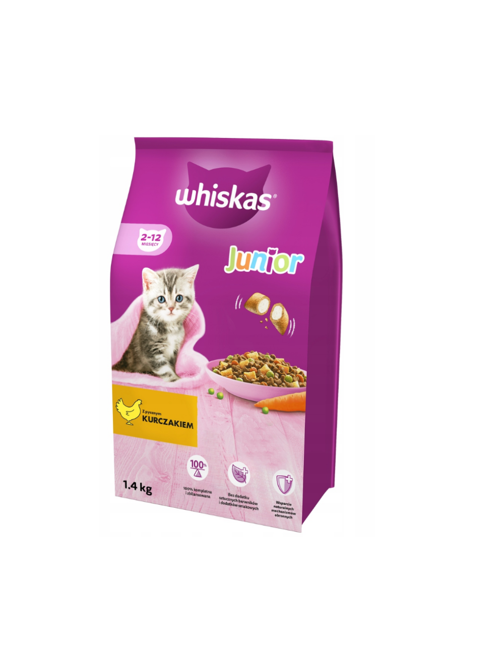 WHISKAS Junior 3x1,4 kg - sucha karma dla dla kociąt, z pysznym kurczakiem