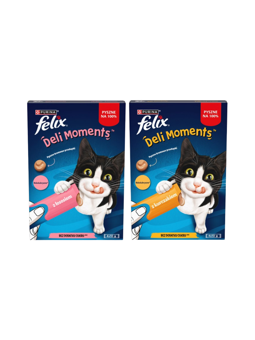 Felix Deli Moments Kremowe przekąski dla kotów z kurczakiem/ z łososiem  2x(4x10g)