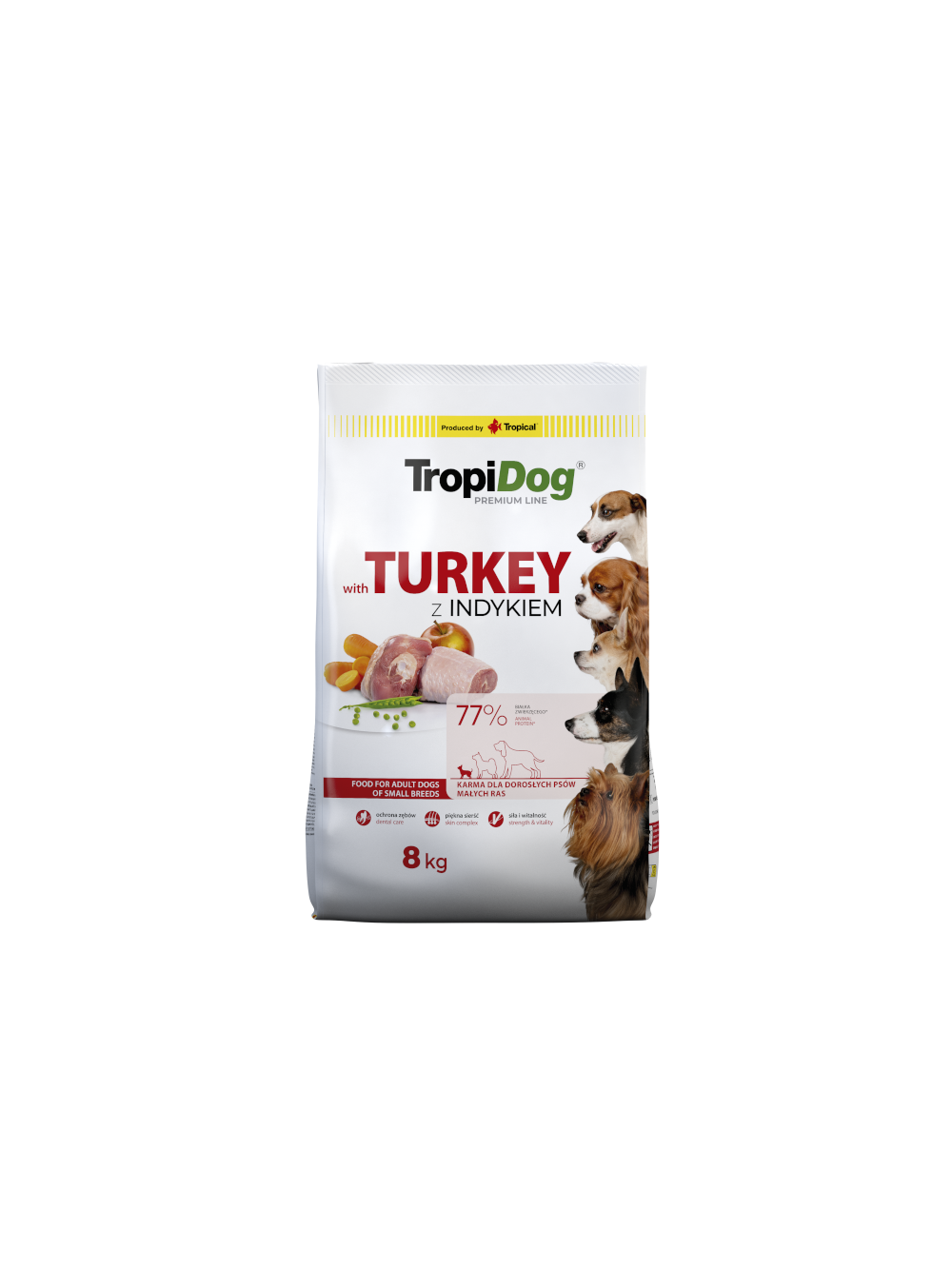 TROPIDOG Premium Adult Small Breeds z indykiem i ryżem 8kg