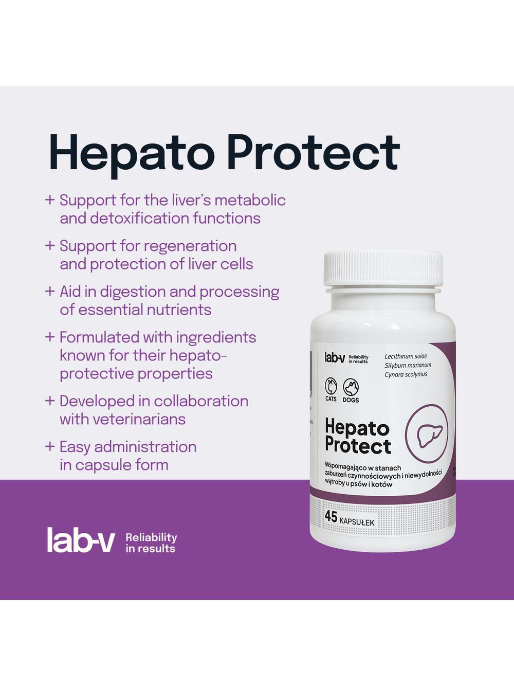 Lab-v Hepato Protect – Wspomaganie funkcji wątroby dla psów i kotów 45 kapsułek