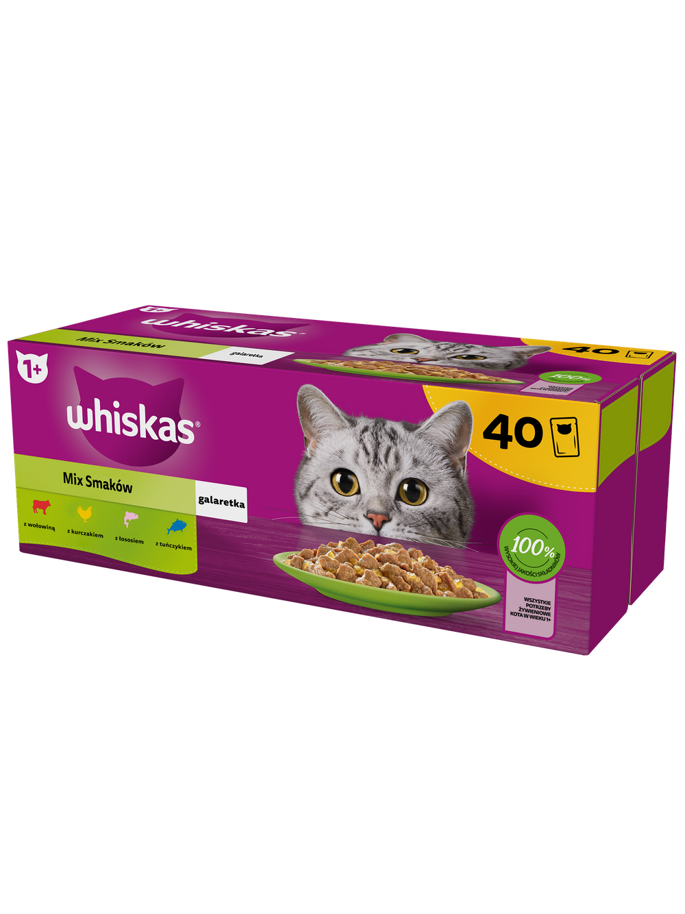 WHISKAS Adult saszetki 160x85g Mix Smaków - mokra karma dla dorosłego kota, w galaretce (kawałki z: wołowiną, kurczakiem, łososiem, tuńczykiem)