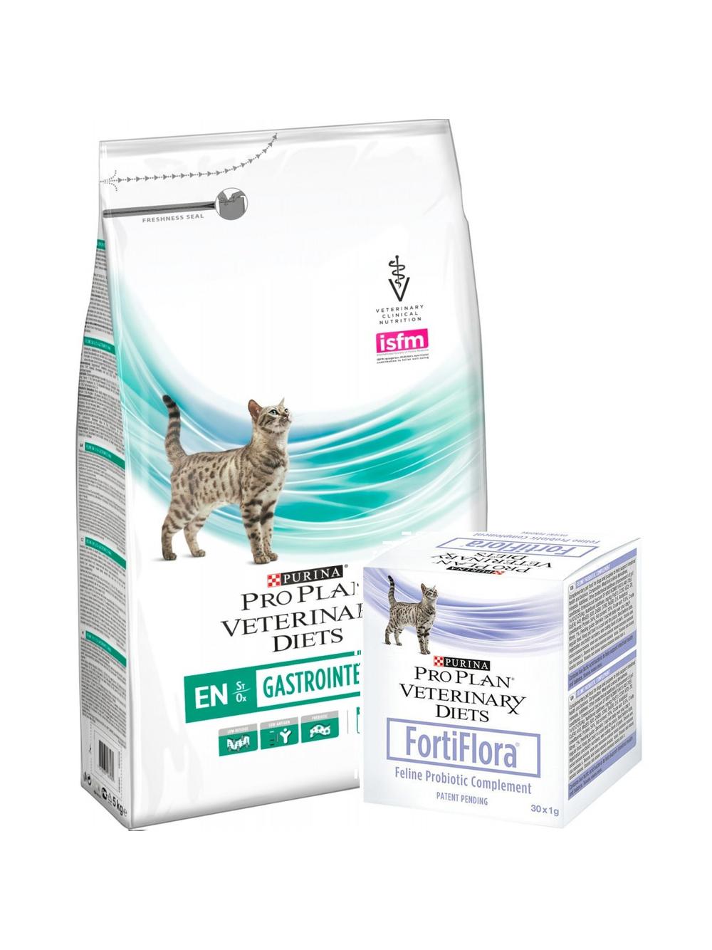 PRO PLAN Veterinary Diets EN St/Ox Gastrointestinal Karma sucha dla kota 5 kg + PRO PLAN FortiFlora Suplement probiotyczny dla kota 30 x 1 g