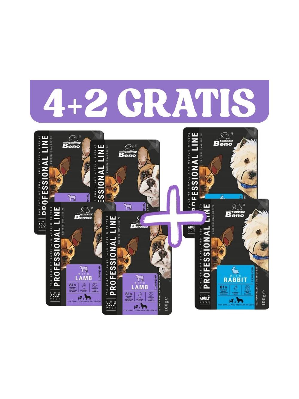 SUPER BENO Adult saszetka dla psów małych i średnich ras z jagnięciną/ z królikiem 6x100g