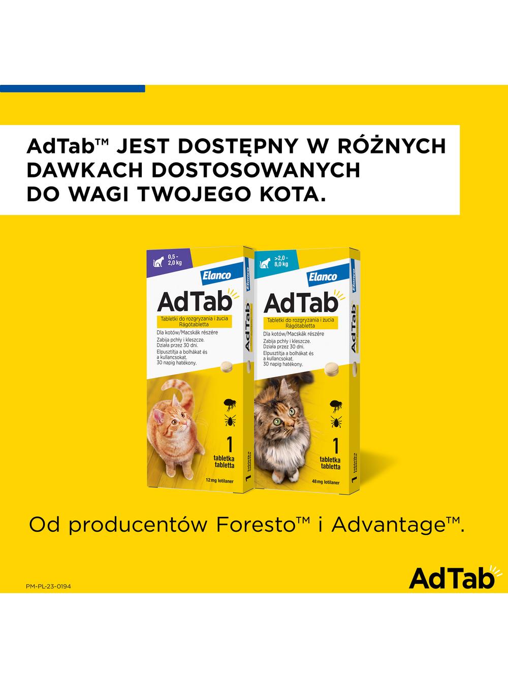 ELANCO 3xAdTab 12mg tabletki na pchły i kleszcze dla kotów 0,5-2 kg