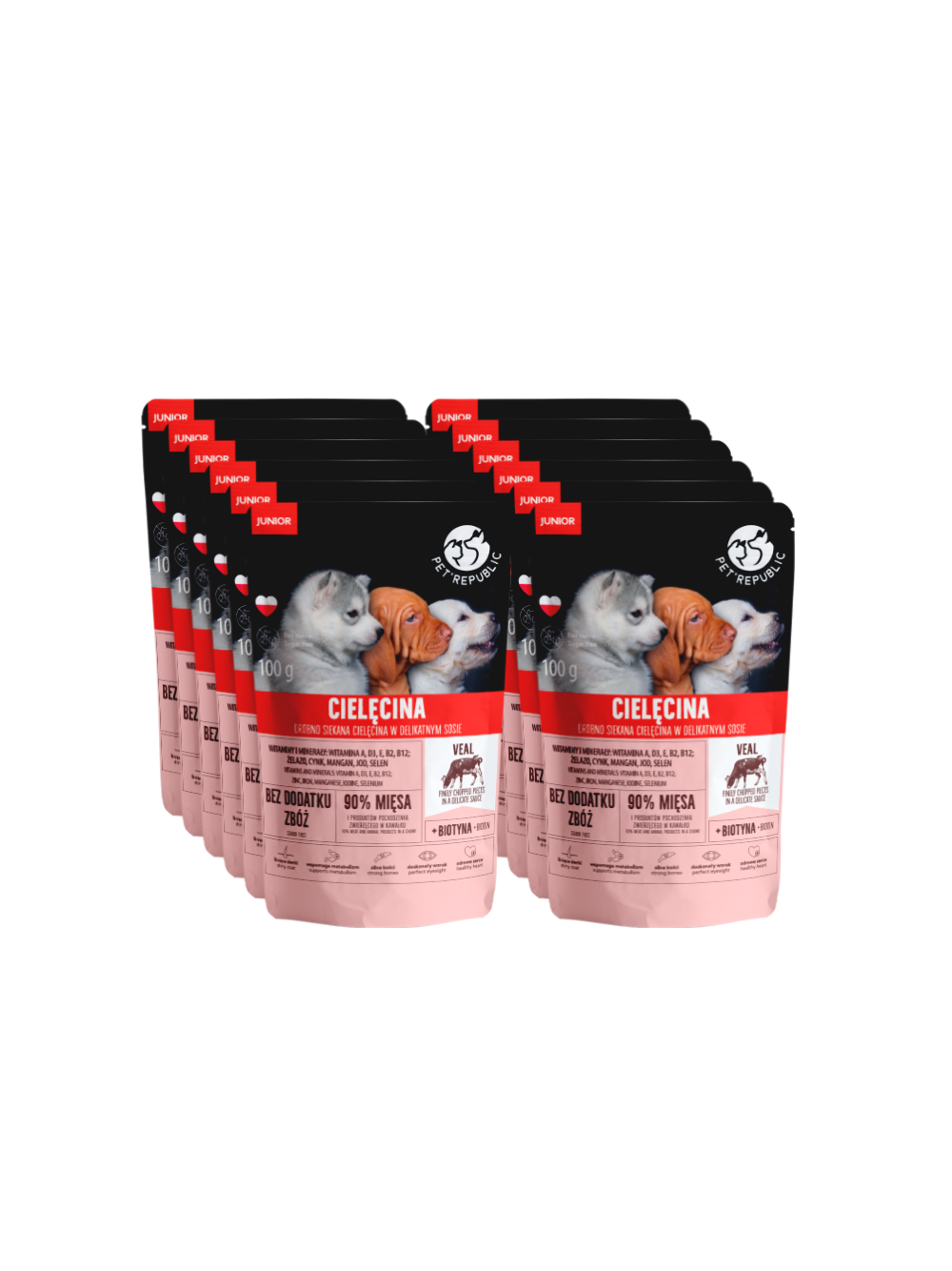 PetRepublic JUNIOR drobno siekane kawałki w delikatnym sosie - cielęcina 12x100g dla psa