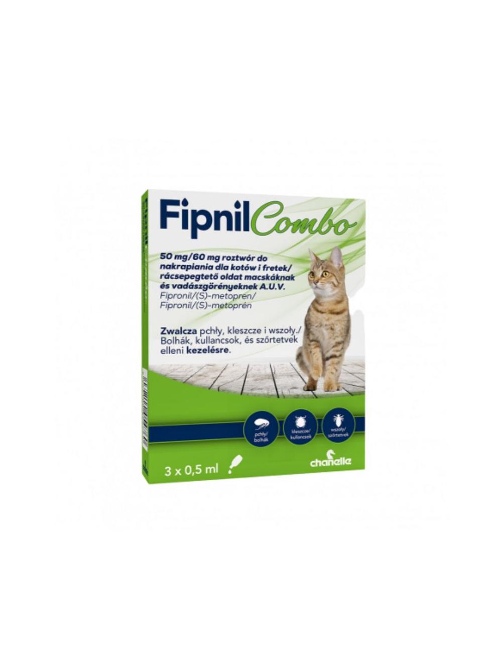 Fipnil Combo XS Roztwór do nakrapiania dla kotów i fretek 3 pipety
