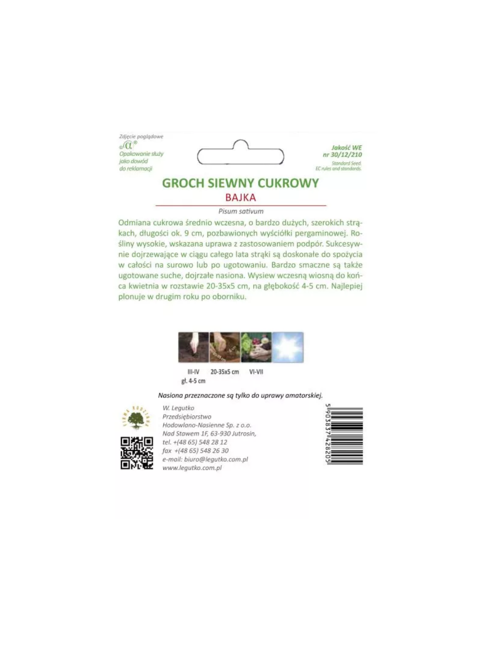 Groch siewny cukrowy Bajka - późna