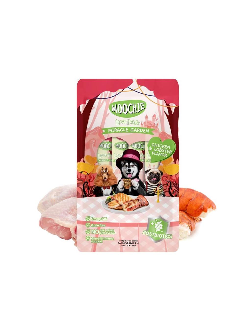 MOOCHIE Love Puree Creamy Chicken & Lobster 4x15g przysmak dla psa o smaku kurczaka i homara