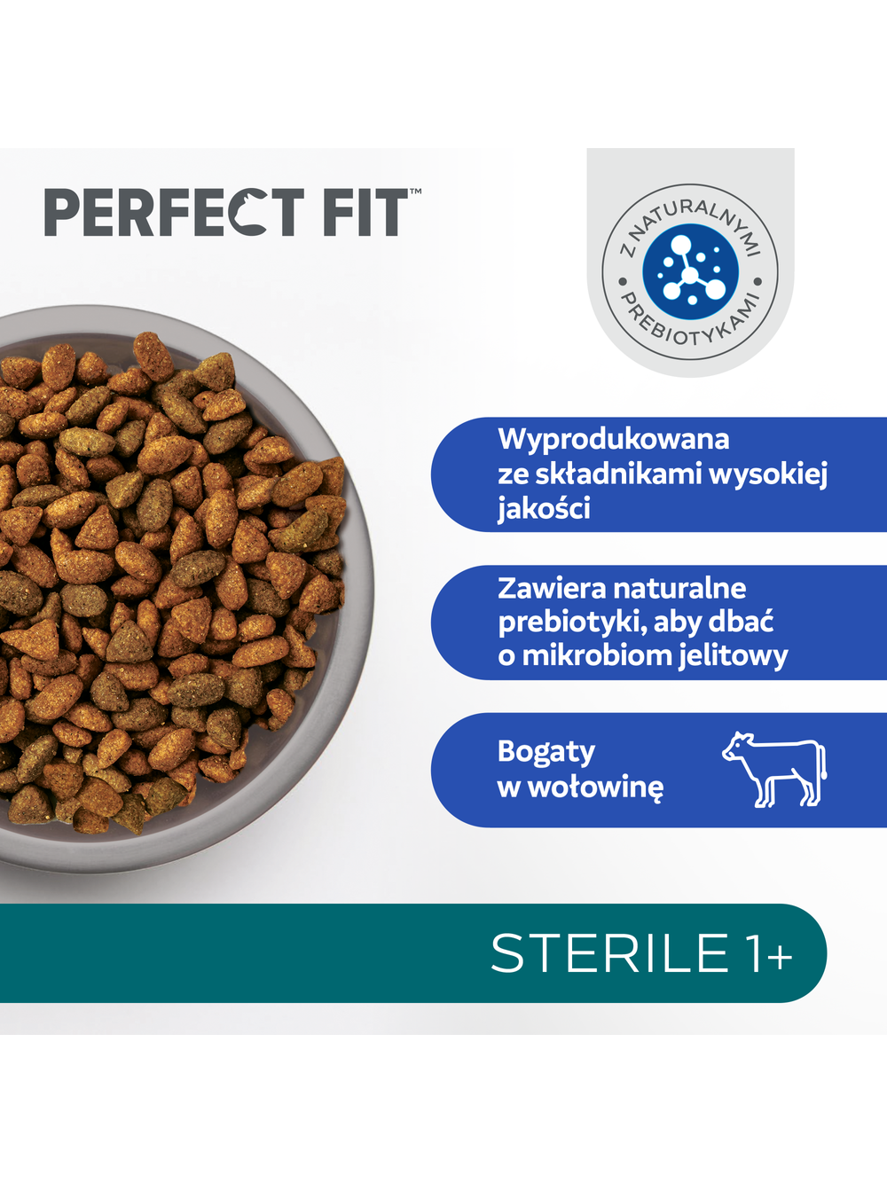 PERFECT FIT (Sterile 1+) 6x750g Bogaty w wołowinę - sucha karma dla kota po sterylizacji