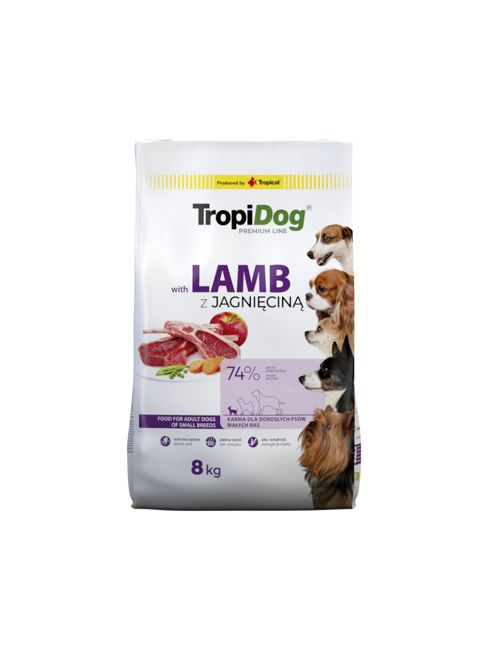 TROPIDOG Premium Adult Small Breeds z jagnięciną i ryżem 8kg