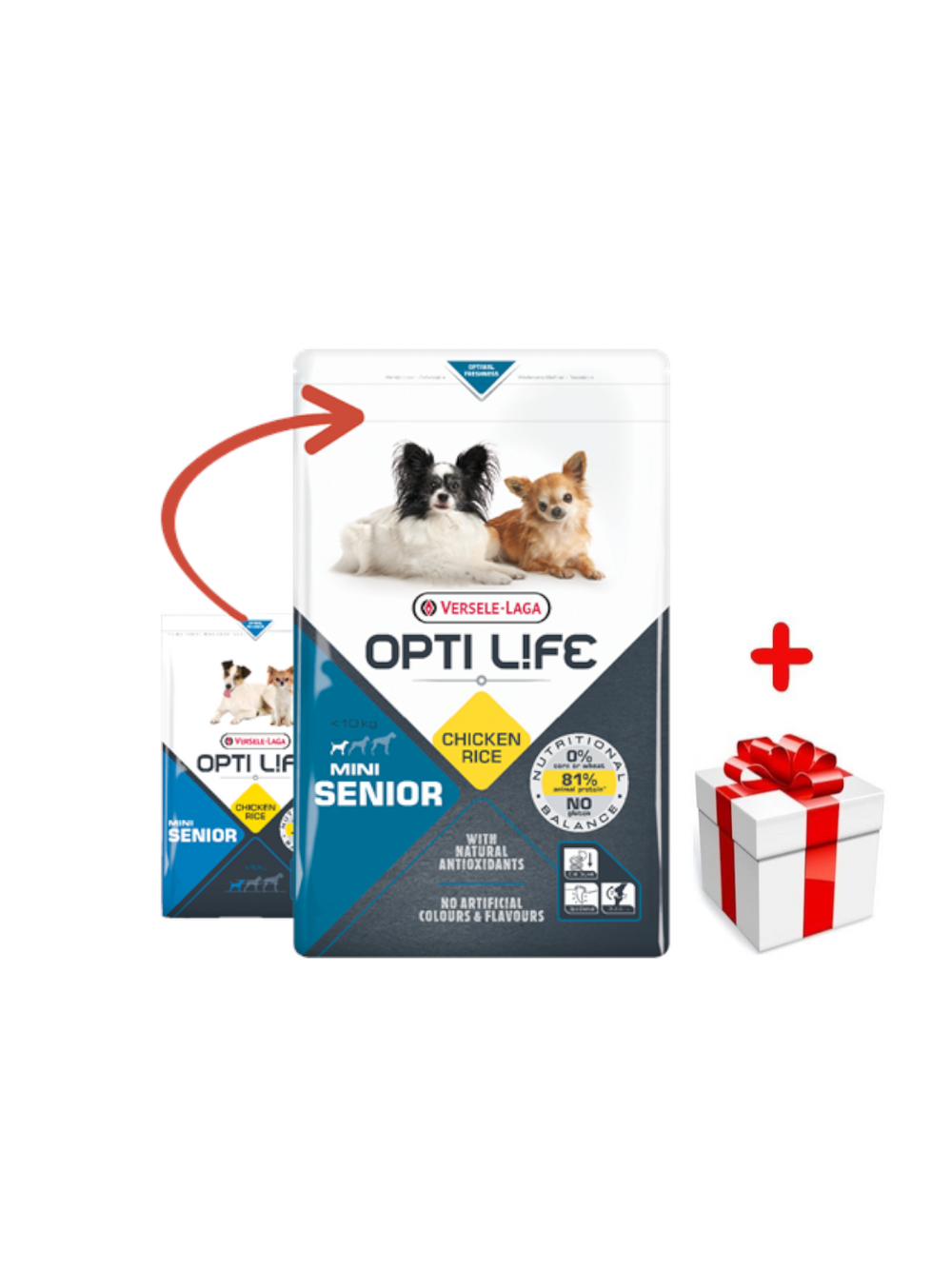 VERSELE-LAGA Opti Life Senior Mini 7,5kg - z kurczakiem - dla małych ras w wieku powyżej 7 lat + niespodzianka dla psa GRATIS!