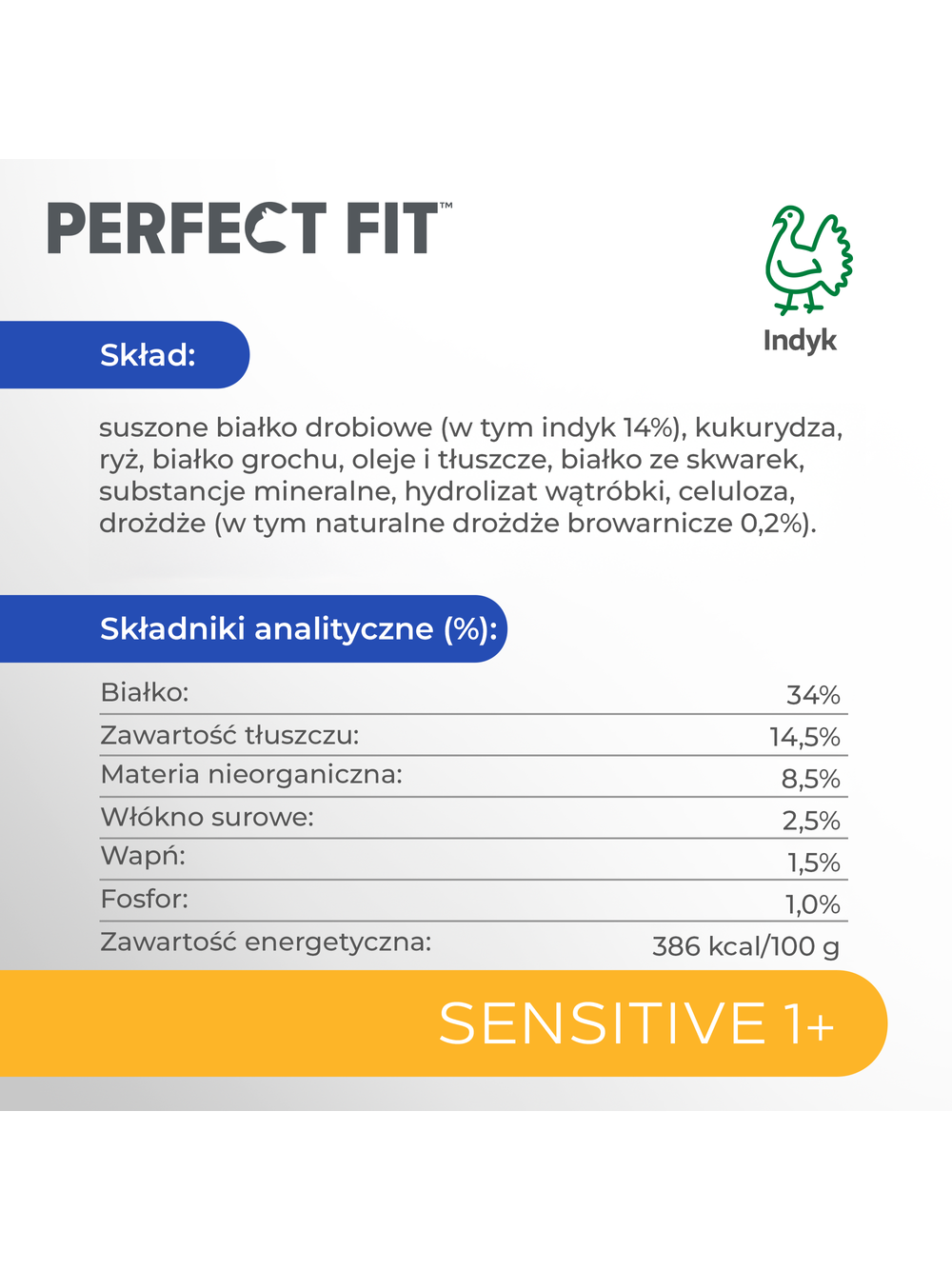 PERFECT FIT (Sensitive 1+) 6x750g Bogaty w indyka - sucha karma dla kota z wrażliwym układem trawiennym