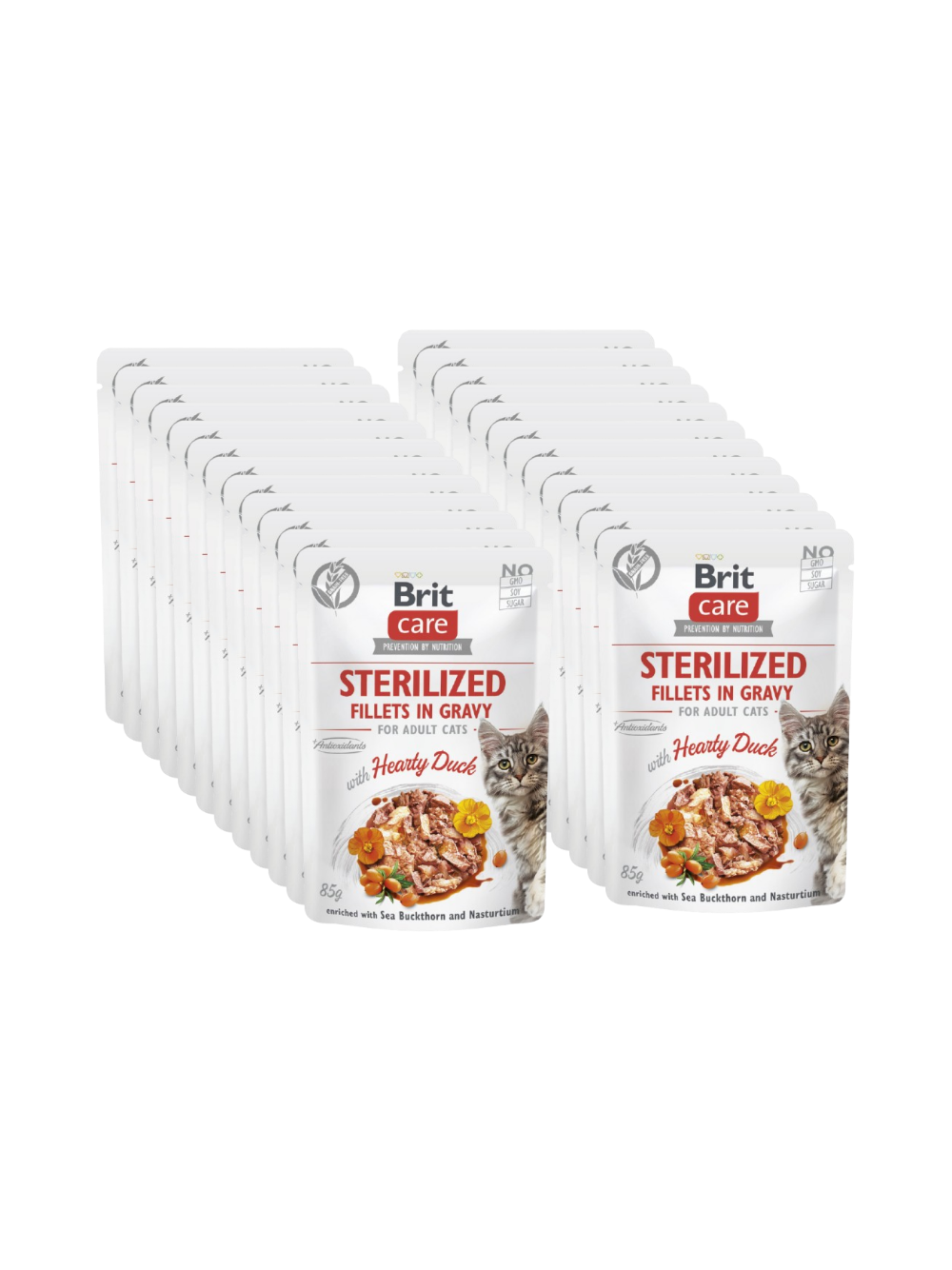 BRIT CARE Cat Sterilized Fillets in Gravy with Hearty Duck Enriched with Sea Buckthorn and Nasturtium 24x85g