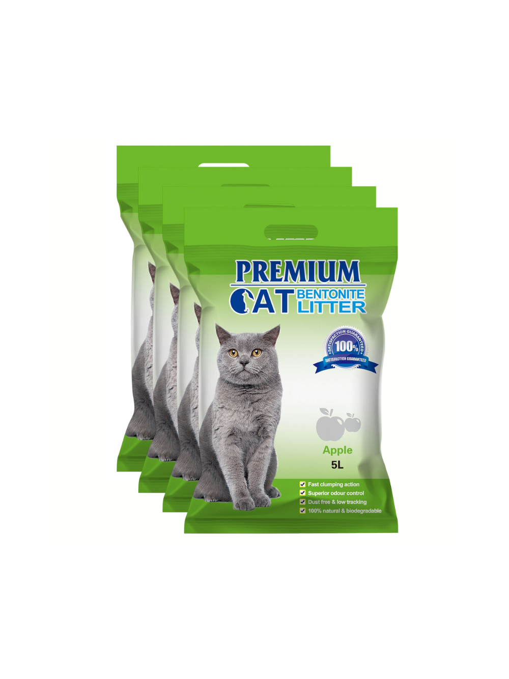 Premium Cat Żwirek Bentonitowy Zbrylający - Jabłkowy dla kota 4x5L