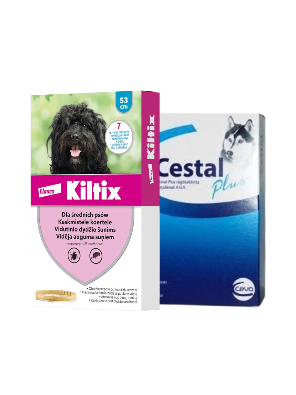 Kiltix Obroża dla psów średnich dł, 53cm+ Cestal Dog Plus tabletki na odrobaczanie psów 2 sztuki
