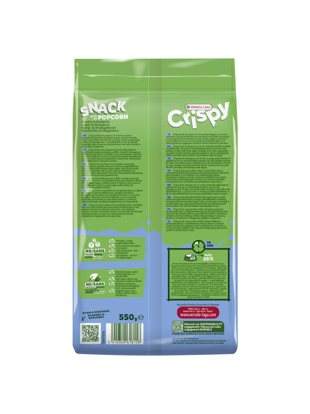VERSELE LAGA Snack Popcorn 550g - mieszanka uzupełniająca z popcornem dla gryzoni