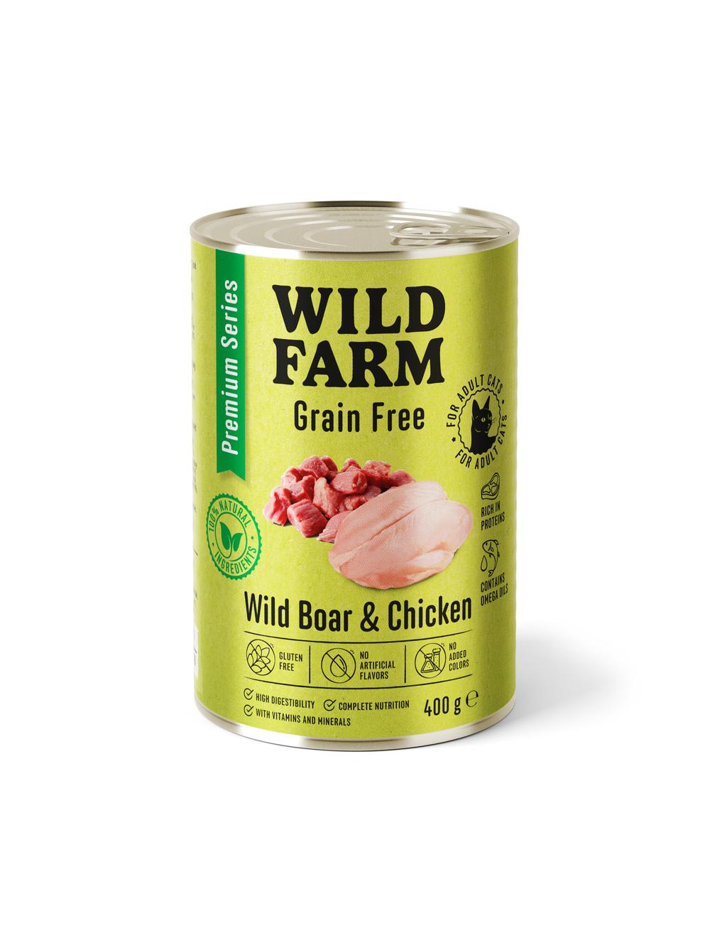 WILD FARM Premium Grain Free Wild Boar and Chicken 400g  - bezzbożowa karma dla kota