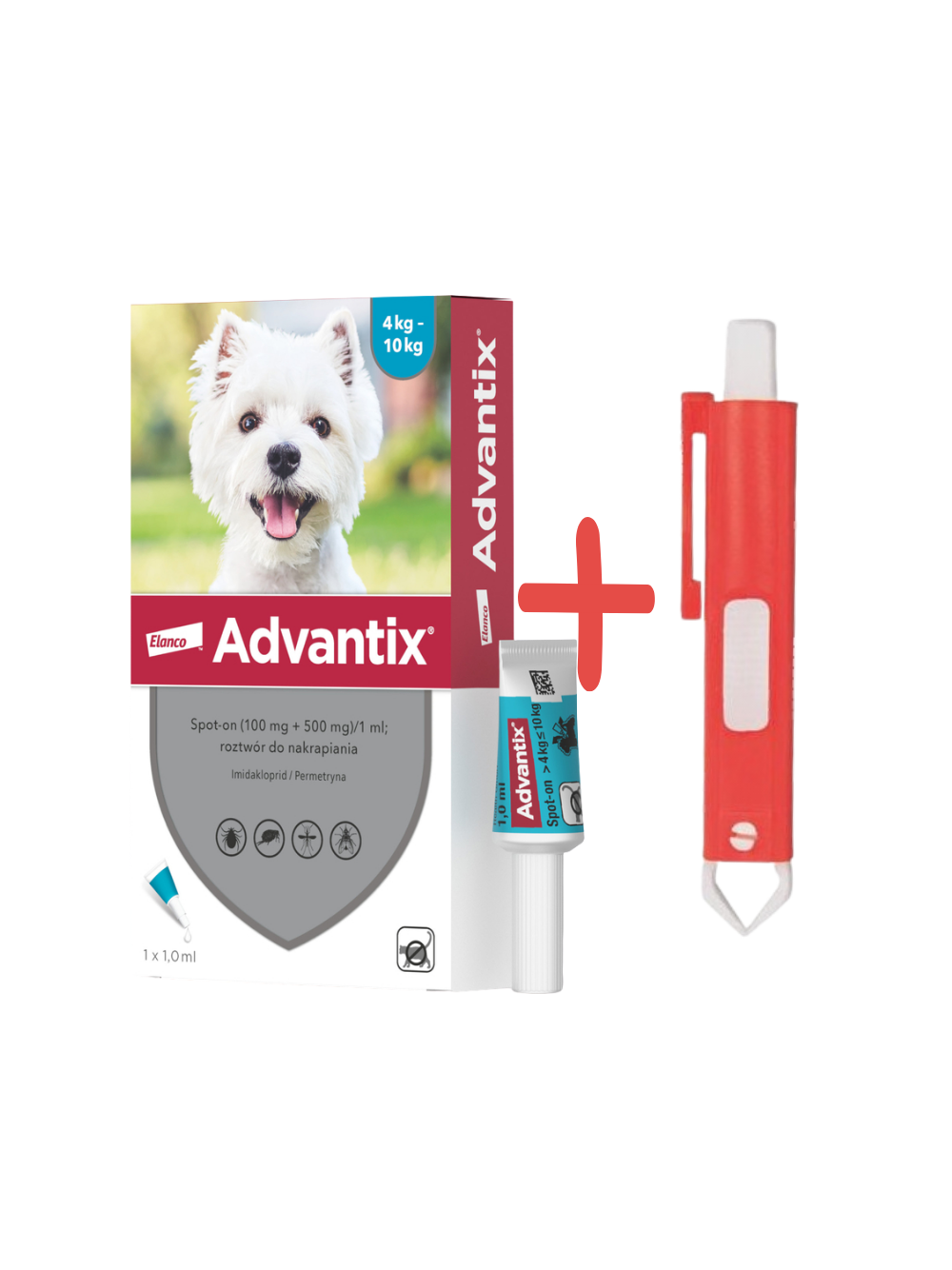 Advantix dla psów 4-10kg (pipeta 1ml)+ TRIXIE Szczypce do usuwania kleszczy 9cm