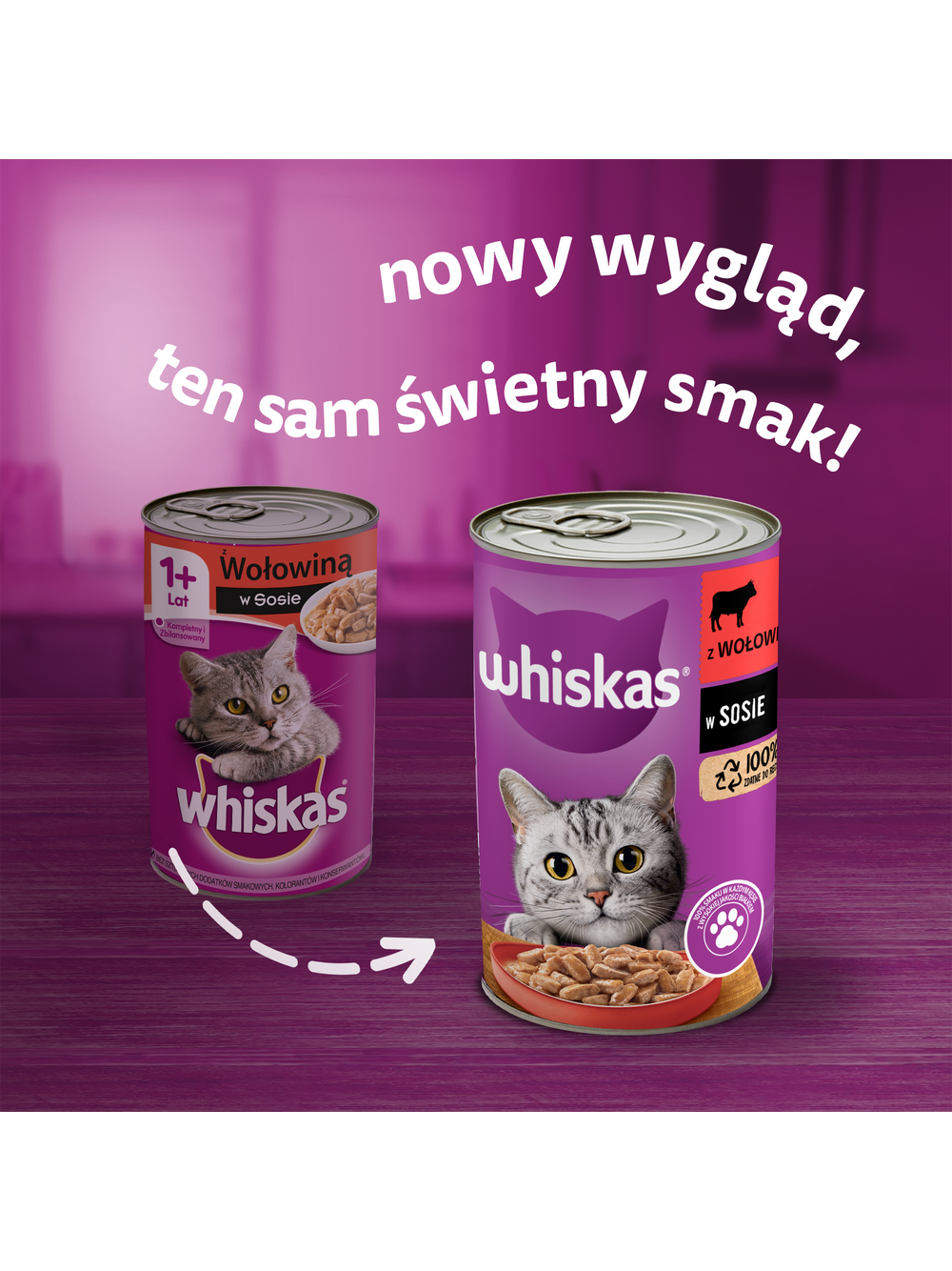 WHISKAS Adult puszka 12x400 g - mokra karma pełnoporcjowa dla dorosłych kotów, kawałki z wołowiną w sosie