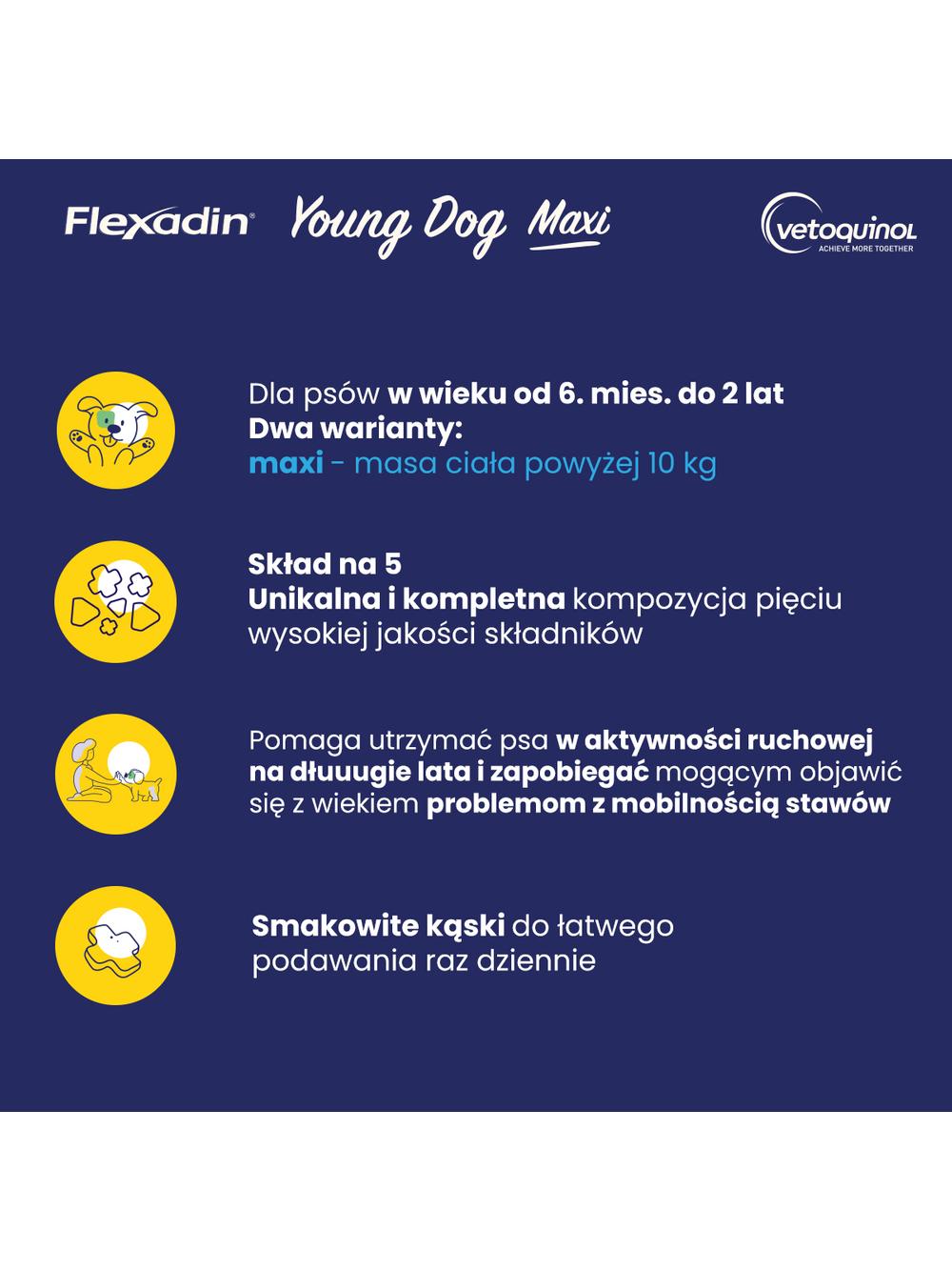 VETOQUINOL Flexadin Young Dog Maxi 60 kąsków