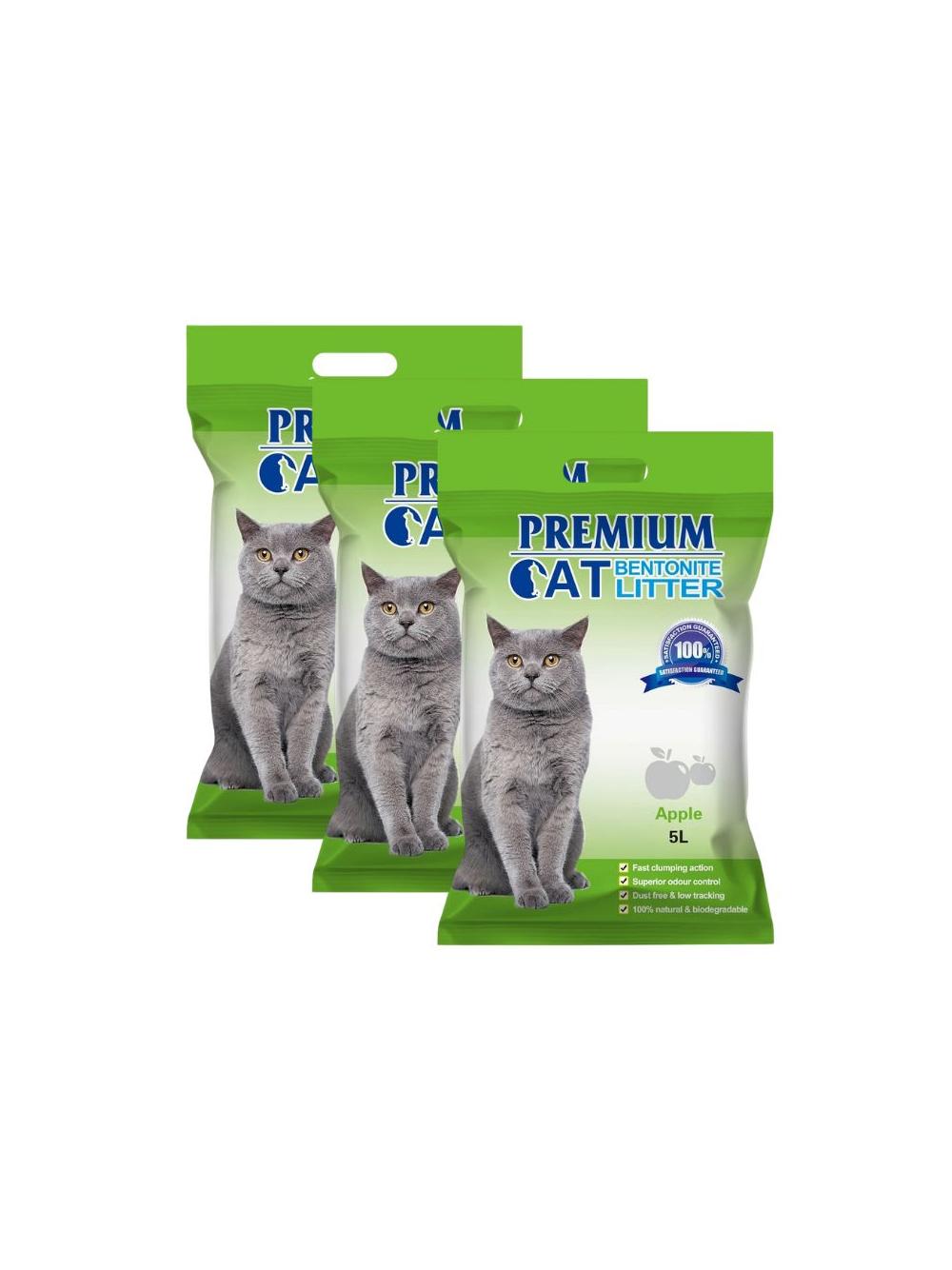 Premium Cat Żwirek Bentonitowy Zbrylający - Jabłkowy dla kota 3x5L