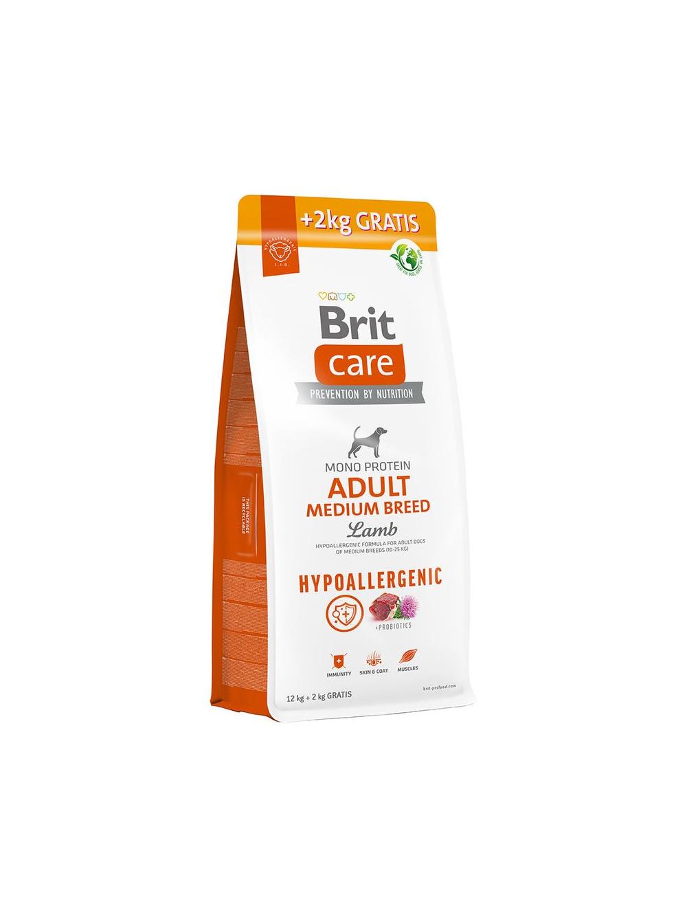 BRIT CARE Dog Hypoallergenic Adult Medium Breed Lamb 12kg+2kg