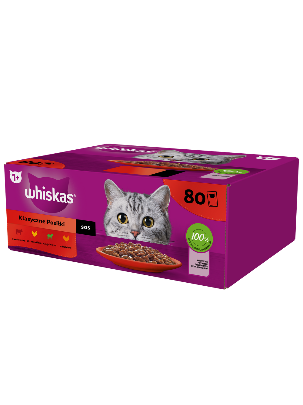 WHISKAS Adult saszetki 80 x 85 g Klasyczne Posiłki - mokra karma dla dorosłego kota, w sosie (kawałki z: wołowiną, kurczakiem, jagnięciną, drobiem) + niespodzianka dla kota GRATIS!!!