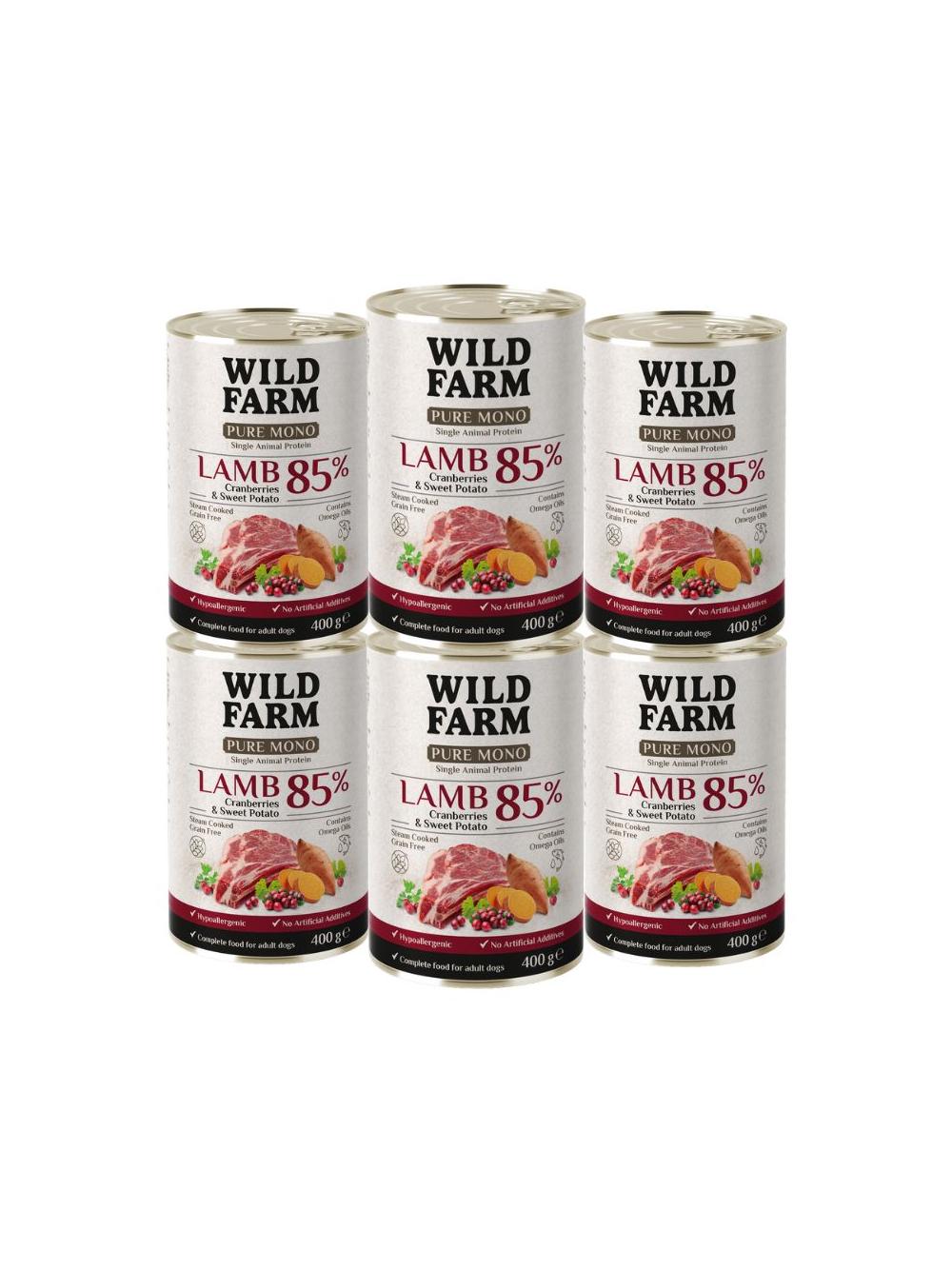 WILD FARM PURE MONO Lamb Cranberries and Sweet Potato 6x400g monoproteinowa karma dla psa