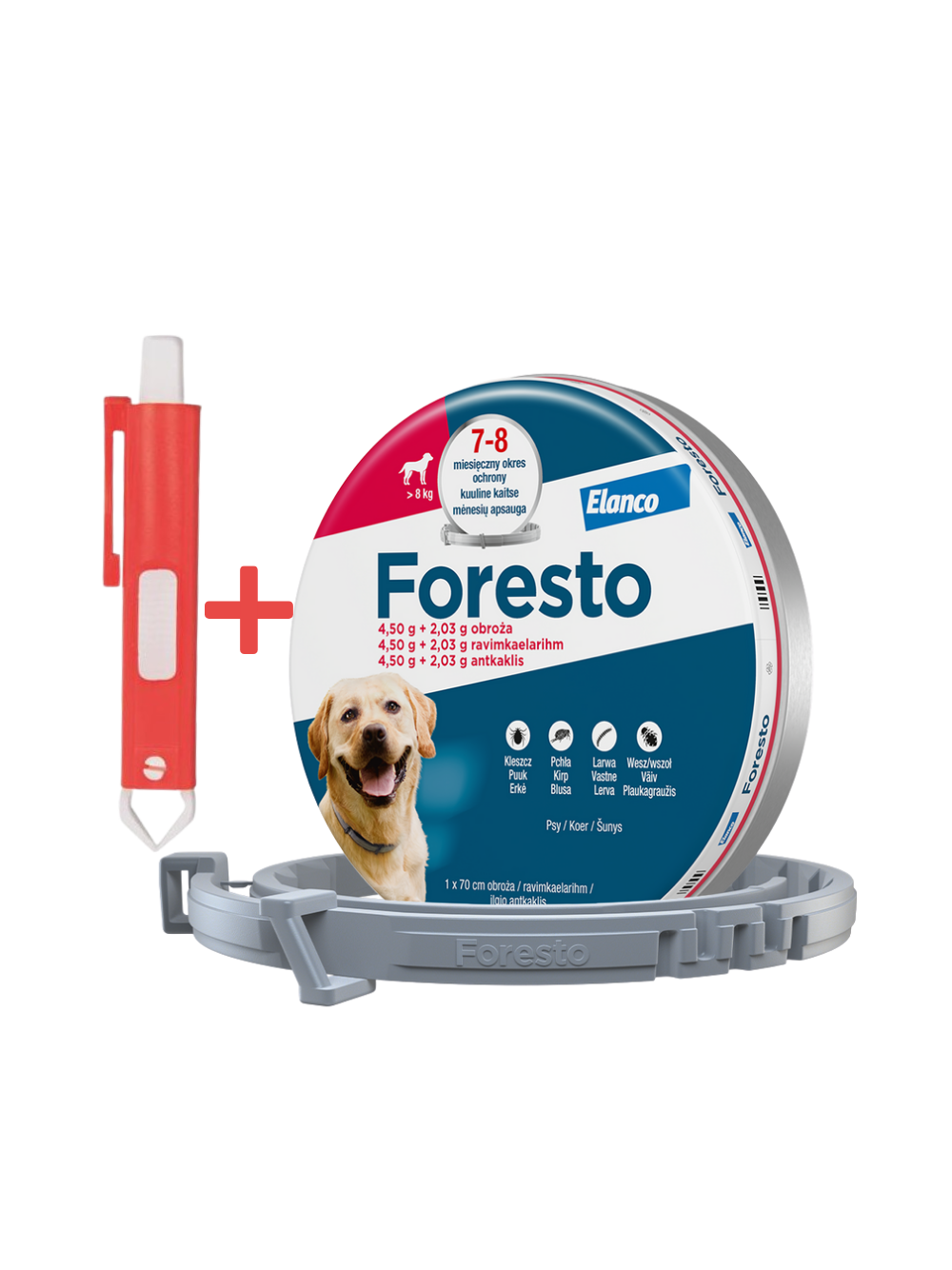 ELANCO Foresto Obroża dla psów powyżej 8kg+ TRIXIE Szczypce do usuwania kleszczy 9cm