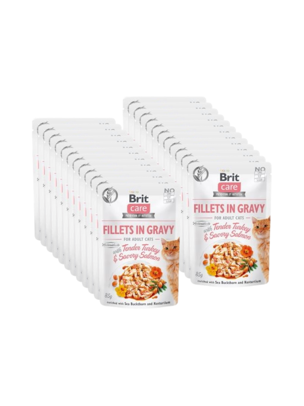 BRIT CARE Cat Pouches Fillets in Gravy with Tender Turkey &  Savory Salmon 24x85g
