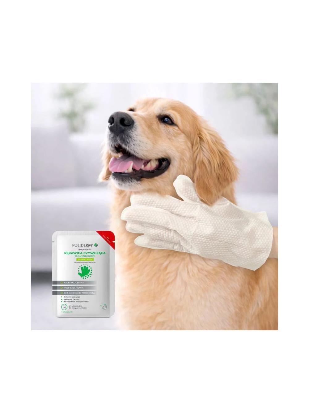 POLIDERM® RĘKAWICA CZYSZCZĄCA – rękawica nasączona delikatnym płynem czyszczącym dla psów i kotów 1 szt.