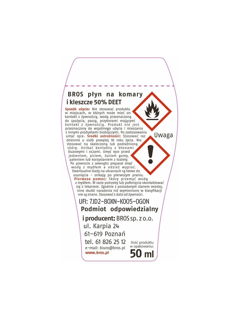 BROS Płyn na komary i kleszcze 50% DEET 50 ml