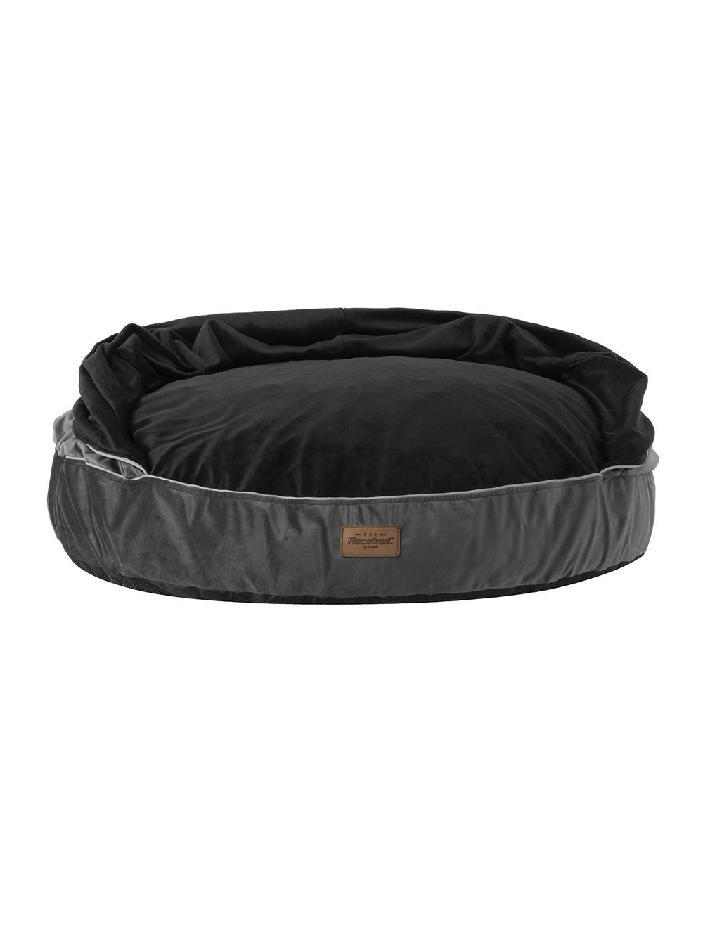 RECOBED pufa z kocykiem Welurowe szary/czarnyM Ø70cm
