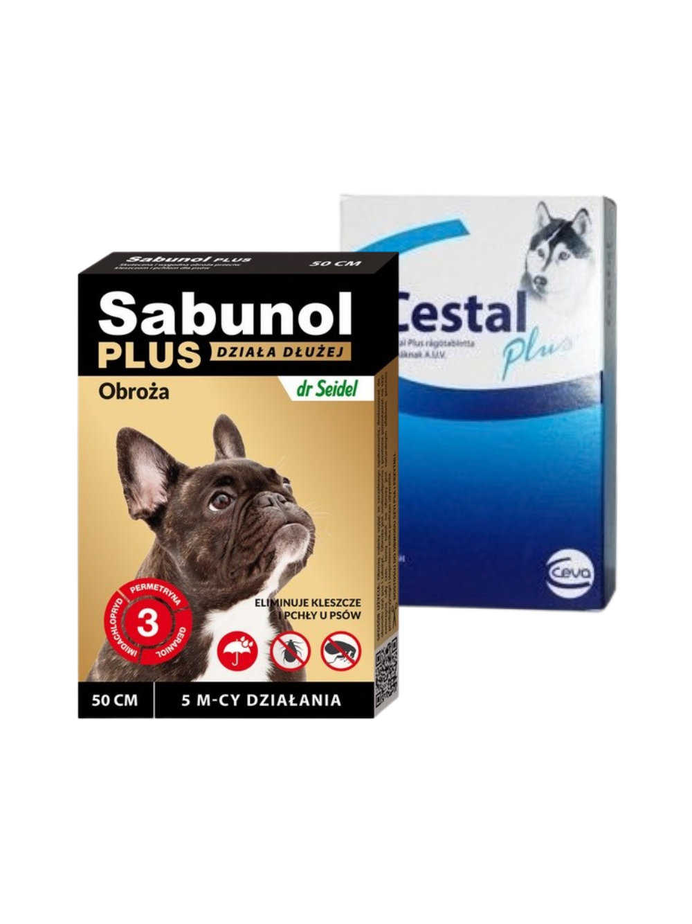 Sabunol Plus - Obroża przeciw pchłom i kleszczom dla psa 50cm+ Cestal Dog Plus tabletki na odrobaczanie psów 2 sztuki