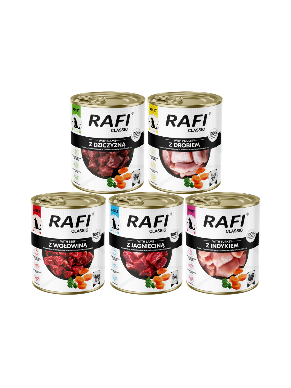 DOLINA NOTECI Mokra karma dla psa Rafi Classic Mix Smaków 5x800g