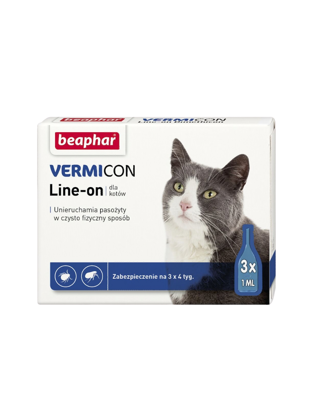 Beaphar VERMICON LINE-ON CAT 1ML - 3 pipety kropli przeciwpchłowych dla kotów