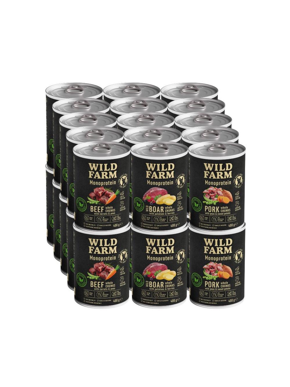 Wild Farm Monoprotein Mix Smaków 30x400g hipoalergiczna karma dla psa