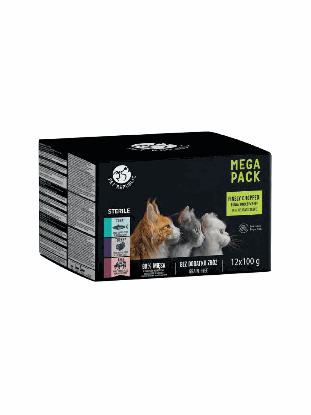 PetRepublic karma mokra dla kota po sterylizacji kawałki w delikatnym sosie MIX 3 smaków 12x100g