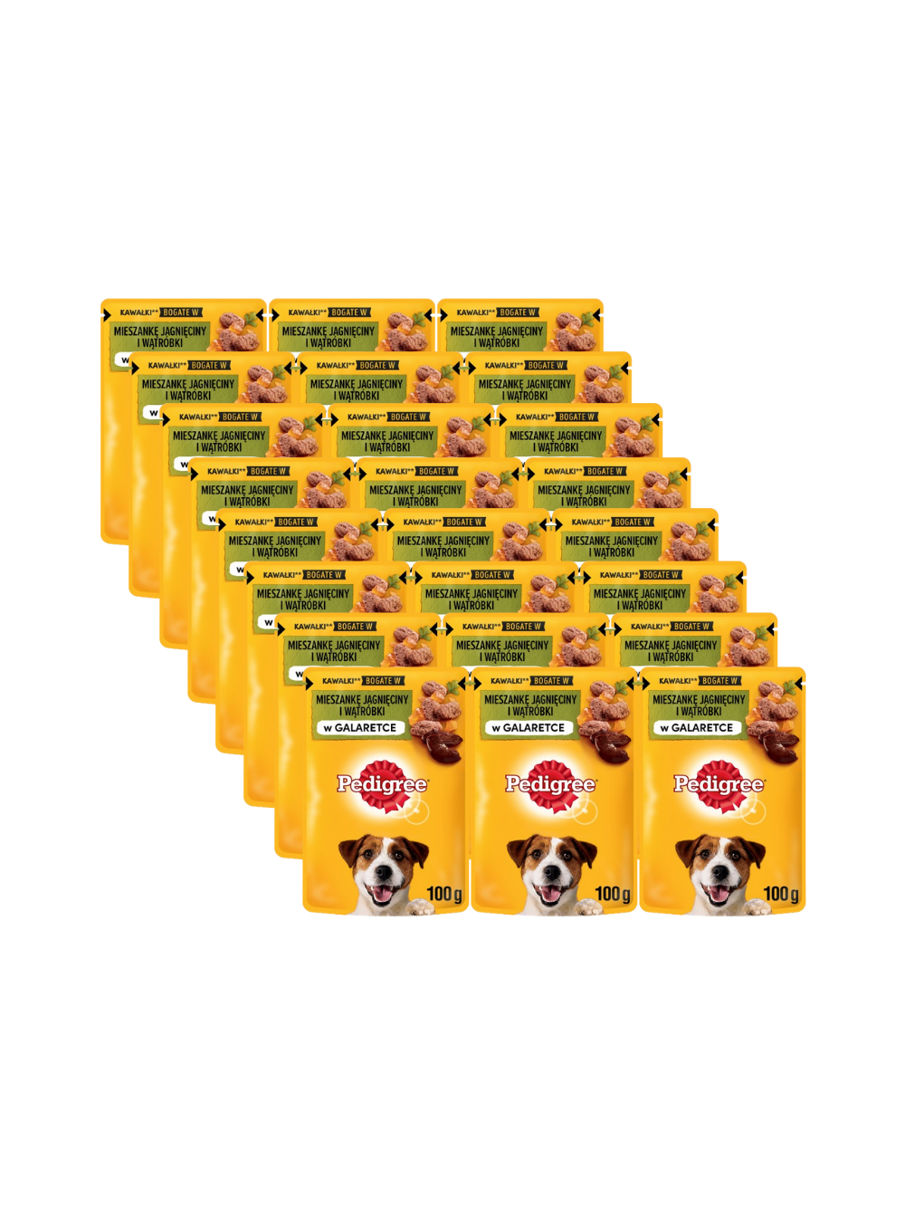 PEDIGREE Adult saszetka 24x100 g - mokra karma pełnoporcjowa, kawałki bogate w mieszankę jagnięciny i wątróbki w galaretce dla dorosłych psów
