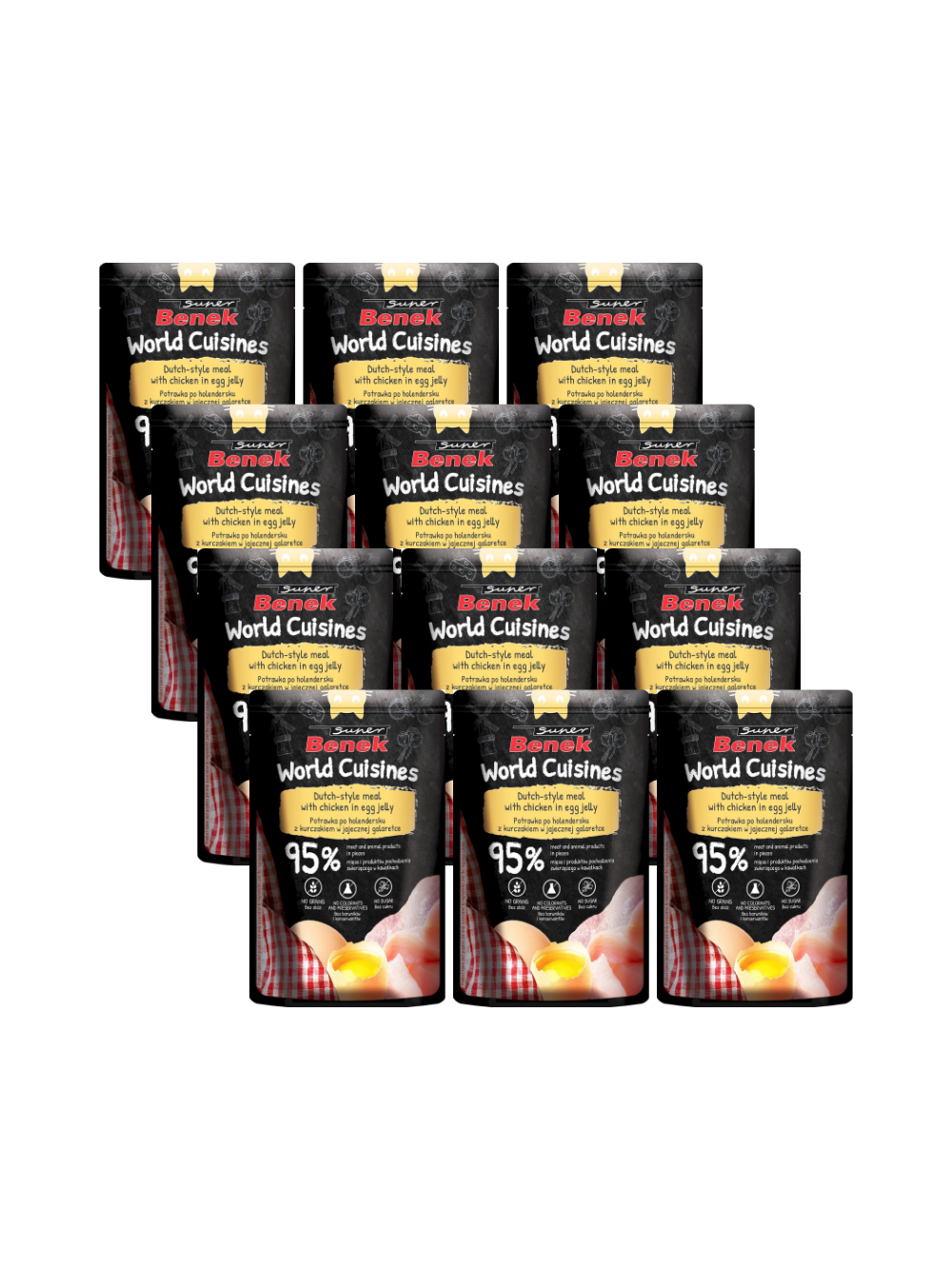 Super Benek World Cuisines Karma pełnoporcjowa dla dorosłych kotów. Potrawka po holendersku z kurczakiem w jajecznej galaretce 12x100g