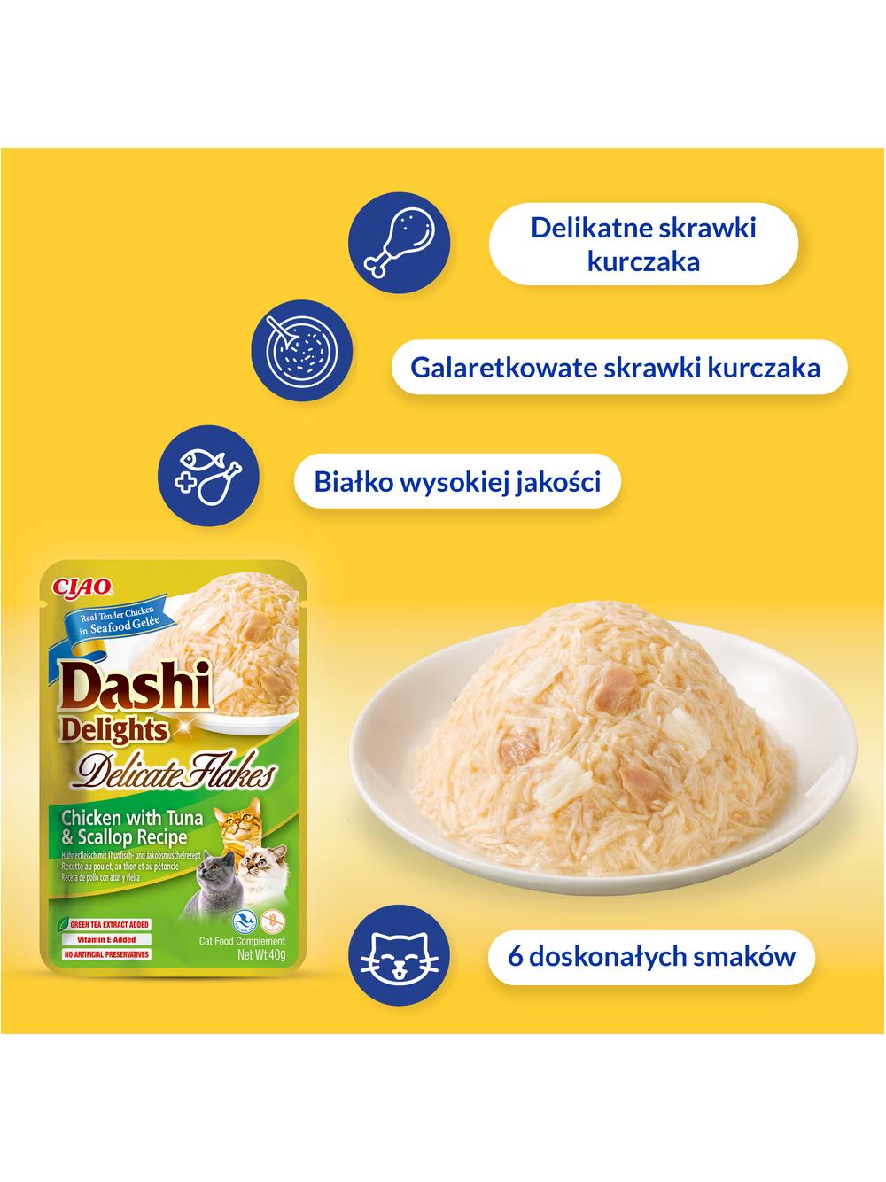 INABA Dashi Delights Delicate Flakes Chicken with Tuna & Salmon Recipe 12x40g