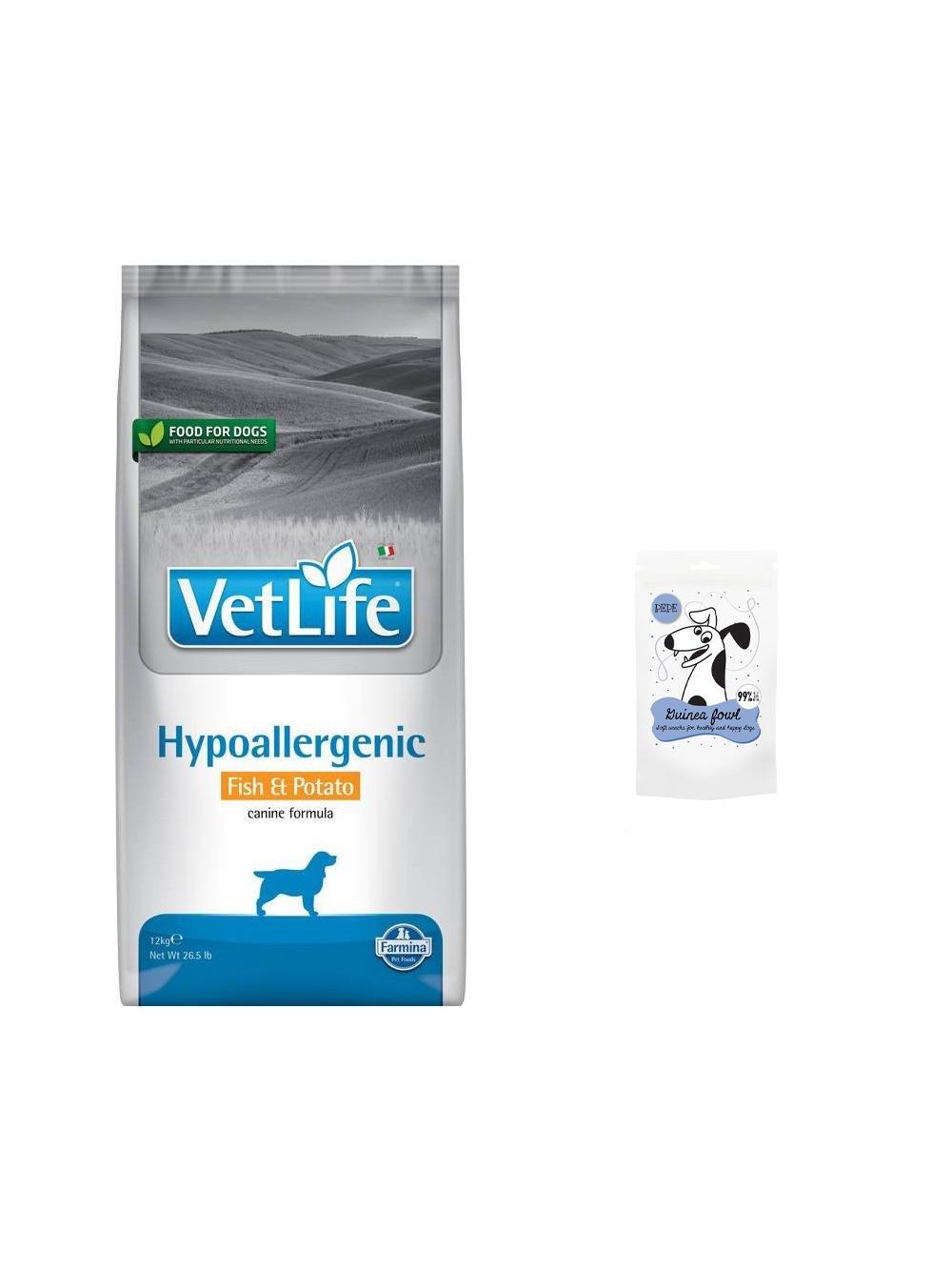 FARMINA Vet Life Dog Hypoallergenic Fish & Potato 12kg  + PEPE mini chunkies guinea fowl (perliczka) 70g GRATIS