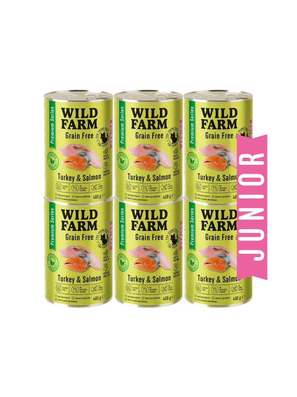 WILD FARM Premium Grain Free Turkey and Salmon Junior 6x400g  - bezzbożowa karma dla kociąt