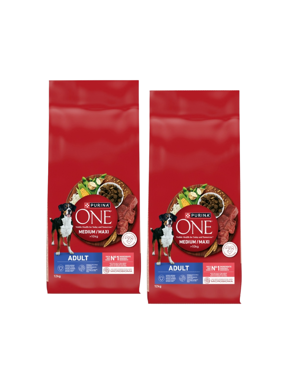 PURINA ONE Adult Medium/Maxi Karma dla dorosłych psów bogata w wołowinę z ryżem 2x12 kg