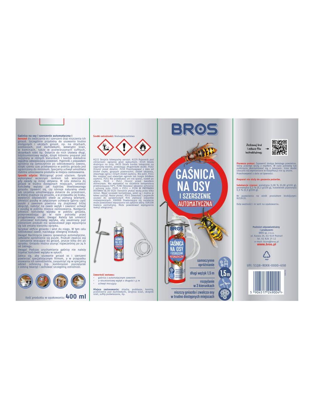 BROS - Gaśnica na osy i szerszenie automatyczna 400ml
