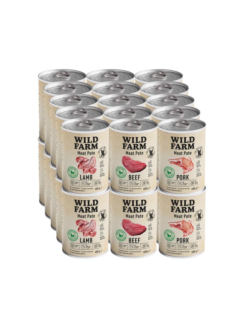 WILD FARM Pate Mix Smaków 30x400g bezglutenowa karma dla psa