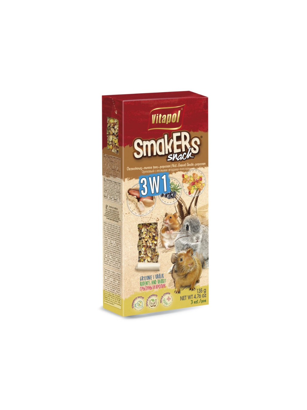 VITAPOL Kolby dla gryzoni „Smakers” 3w1 (orzechowa/owoce lasu/popcorn) 3szt.